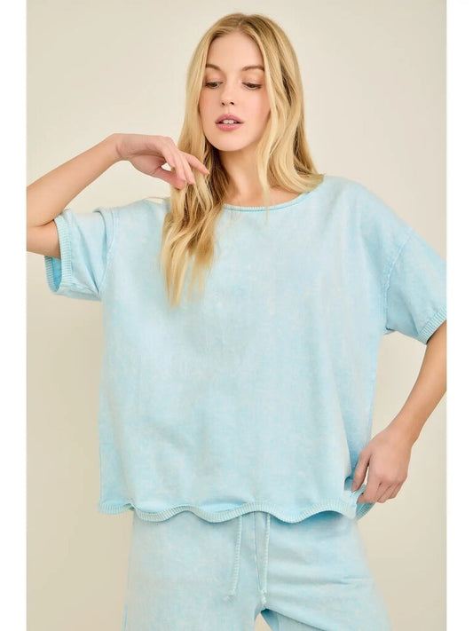 Mineral washed wavy ribbed top