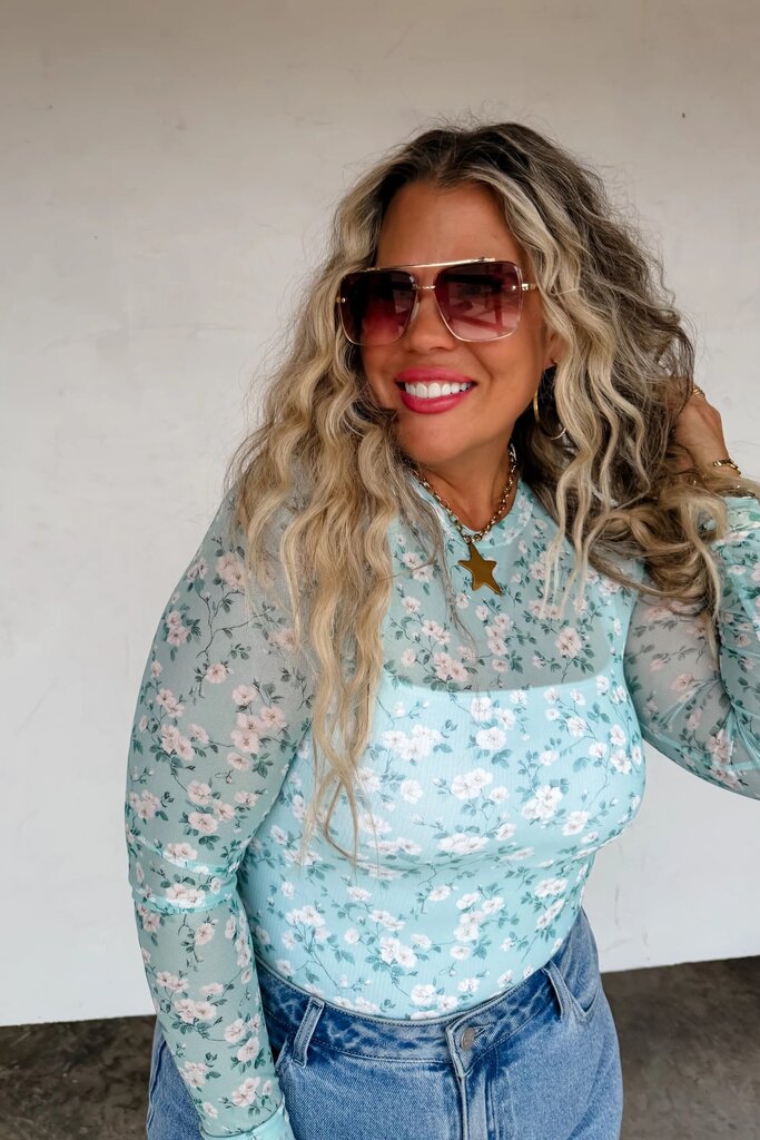 Spring long sleeve mesh top