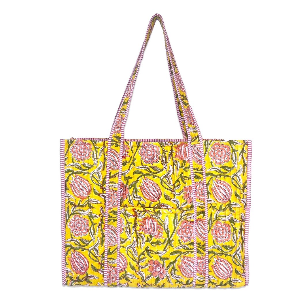 Hand Crafted Quilted Block Printed Tote Bag