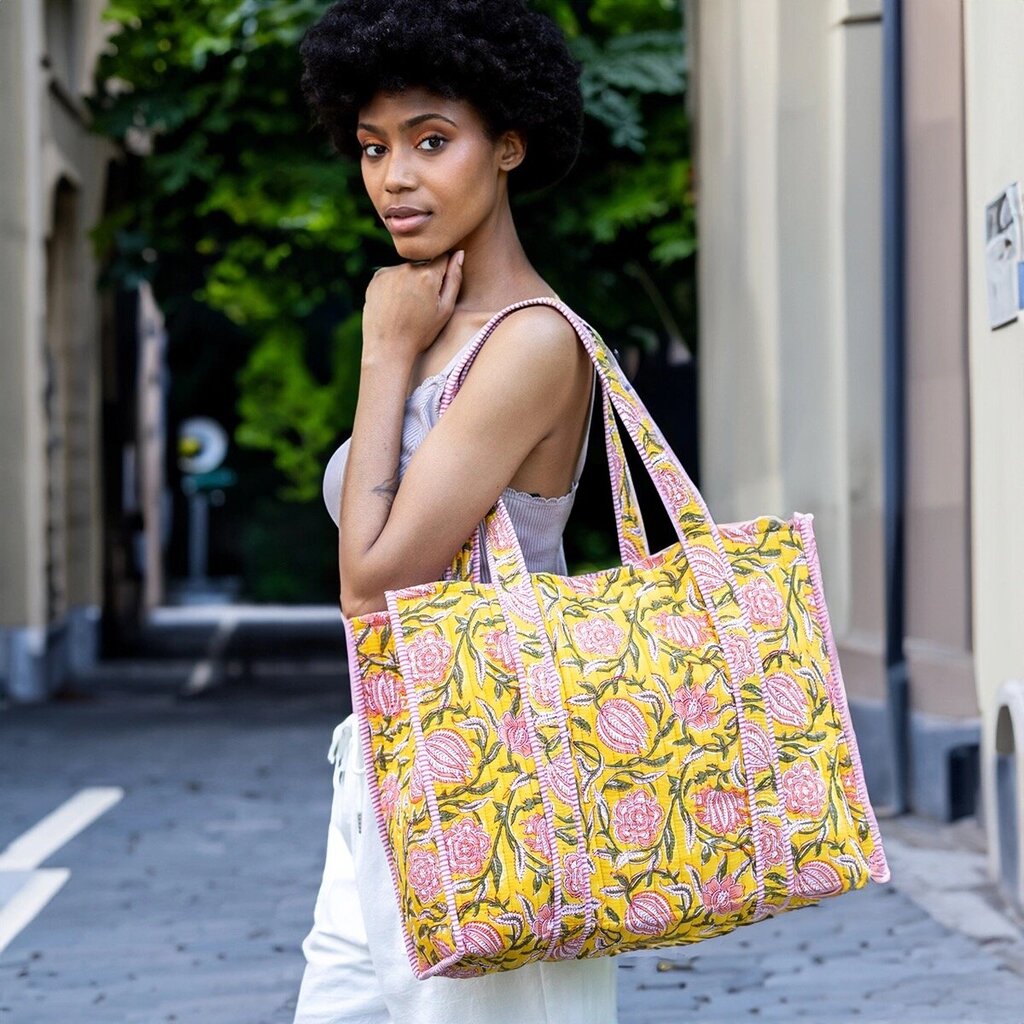 Hand Crafted Quilted Block Printed Tote Bag