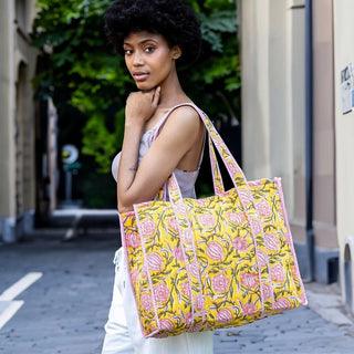Hand Crafted Quilted Block Printed Tote Bag