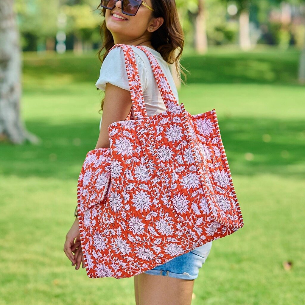Hand Crafted Quilted Block Printed Tote Bag