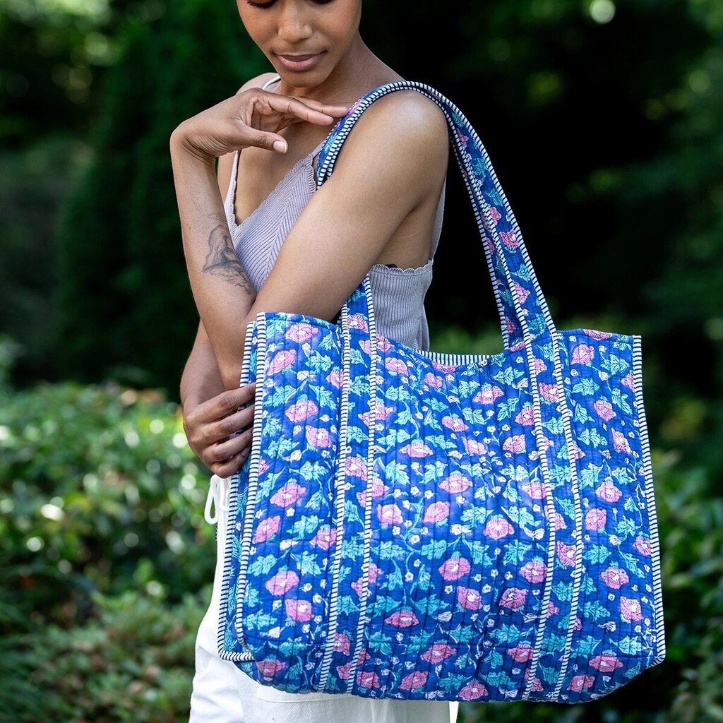 Hand Crafted Quilted Block Printed Tote Bag