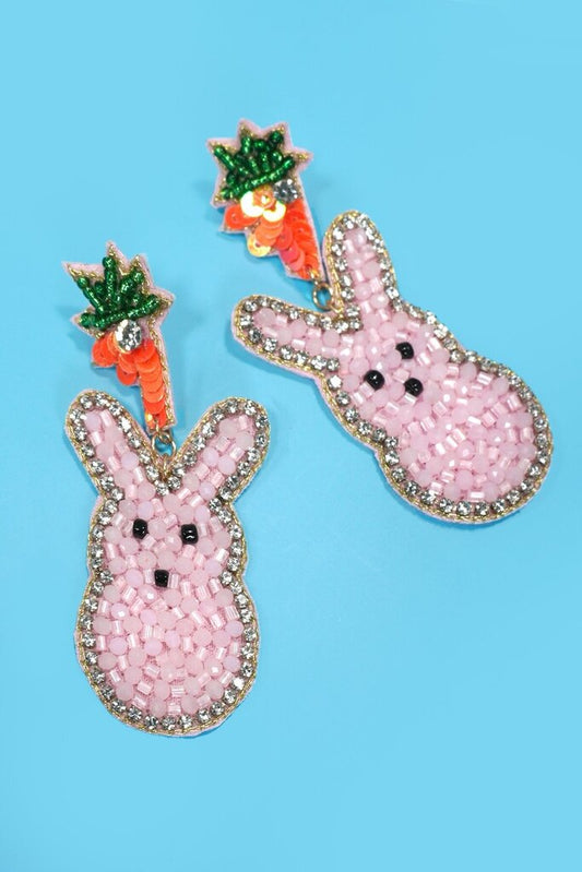 Easter bunny carrot seed beaded earring