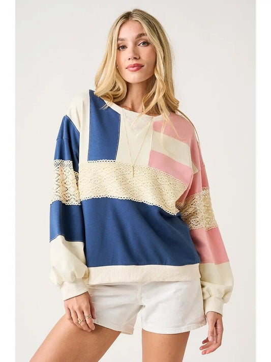 Color block lace detail oversized sweatshirt