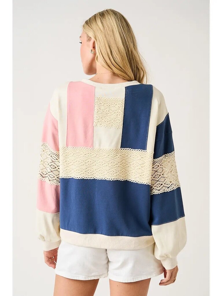 Color block lace detail oversized sweatshirt