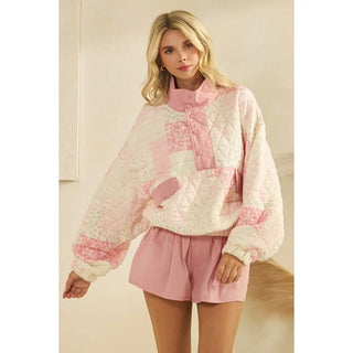 Long sleeve quarter snap quilted sweater