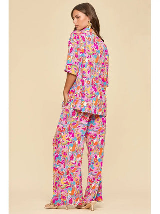 2-Piece Blouse + Relaxed Pants Resort Wear Set