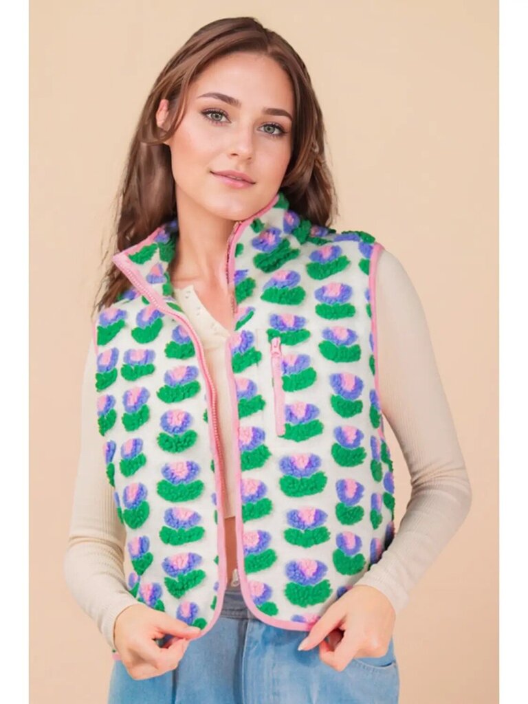 Textured floral printed vest