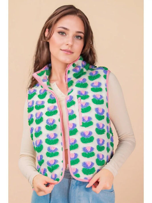 Textured floral printed vest