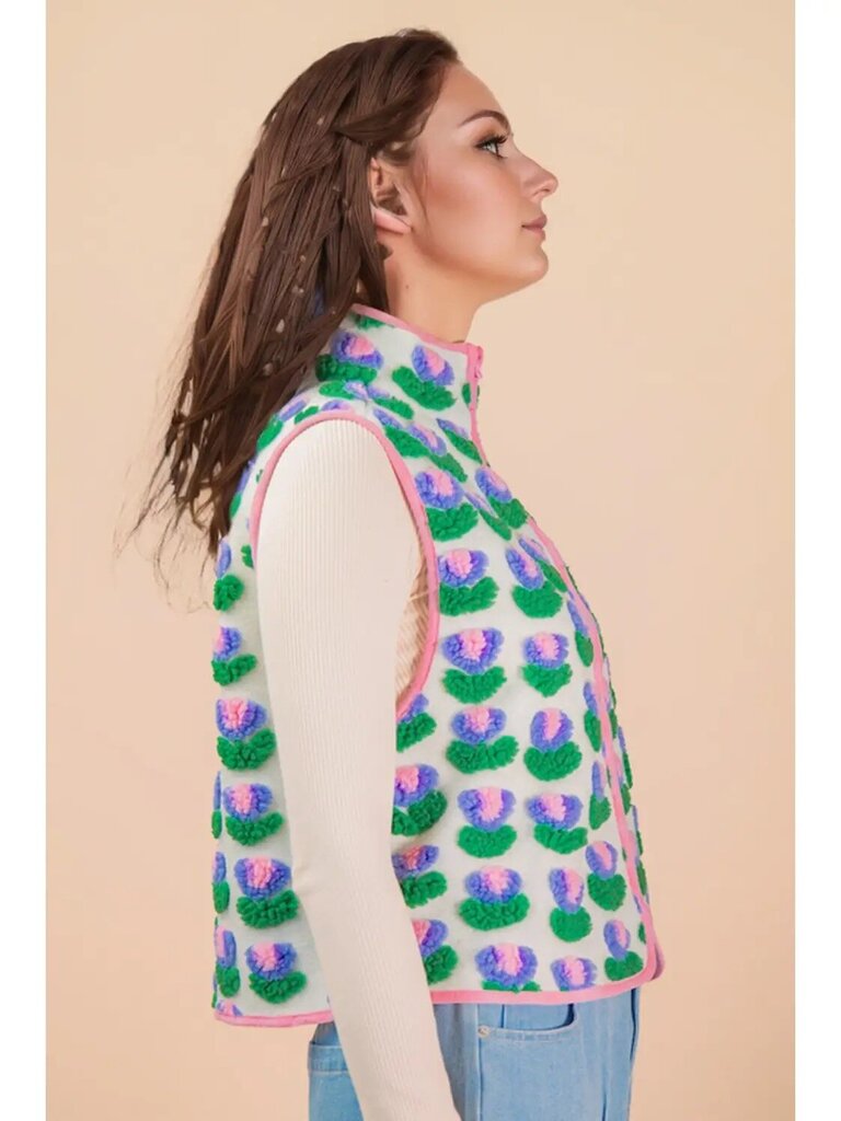 Textured floral printed vest