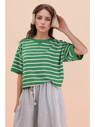 Short sleeve oversized striped knit top