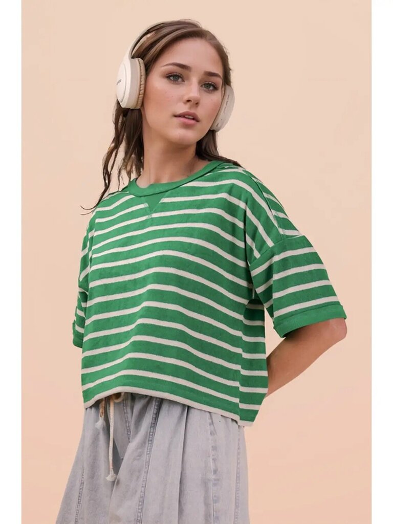 Short sleeve oversized striped knit top