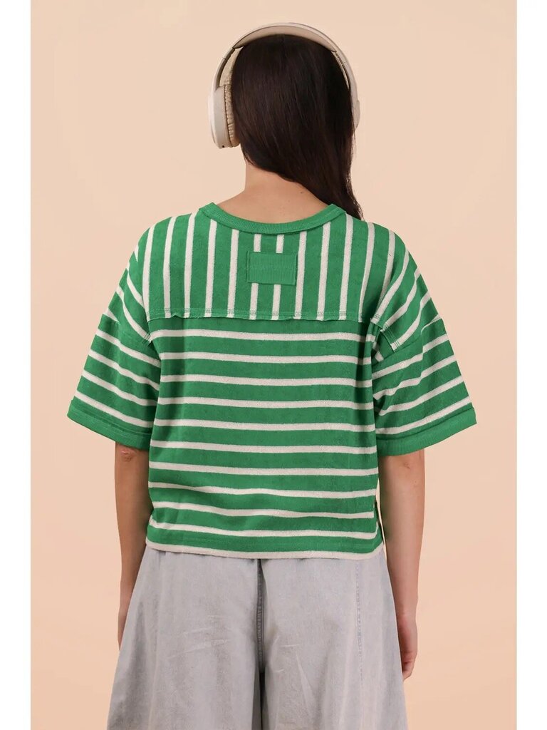 Short sleeve oversized striped knit top