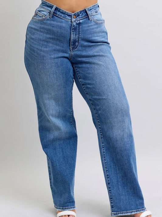 High Waisted V-Front Wb Vintage Wash Straight Fit