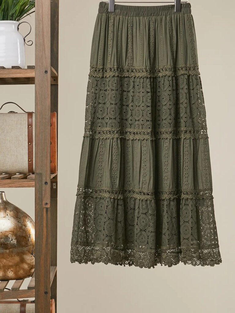 Elastic Waist Maxi Skirt w/ lace trim
