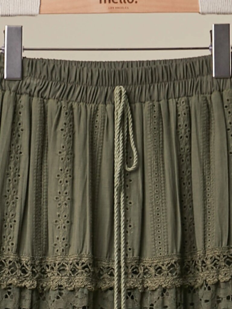 Elastic Waist Maxi Skirt w/ lace trim