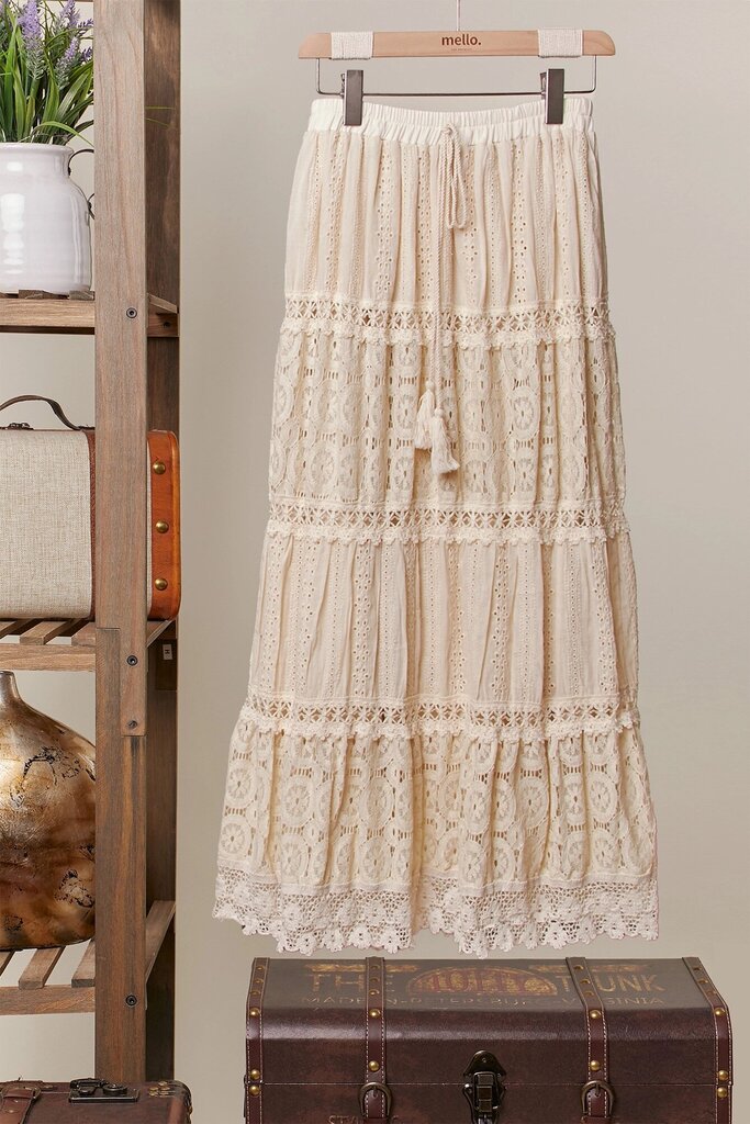 Elastic Waist Maxi Skirt w/ lace trim