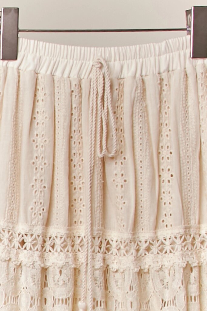 Elastic Waist Maxi Skirt w/ lace trim