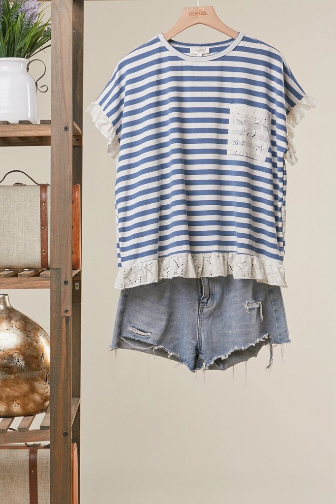 Striped top with lace trim