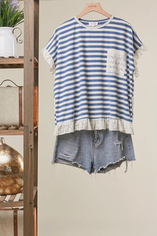 Striped top with lace trim
