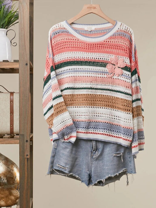Multi colored striped knit with clover
