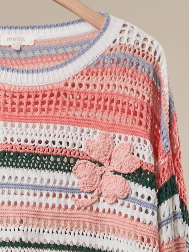 Multi colored striped knit with clover