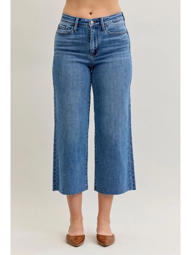High waist wide crop with raw hem