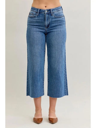 High waist wide crop with raw hem