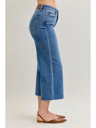 High waist wide crop with raw hem