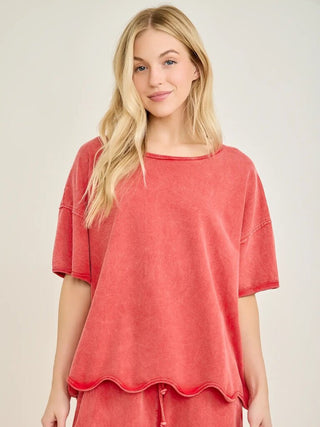 Mineral washed wavy ribbed top