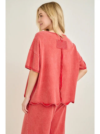 Mineral washed wavy ribbed top