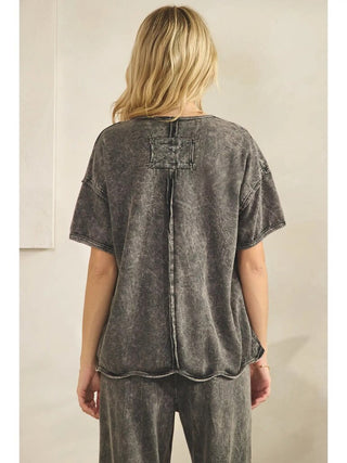 Mineral washed wavy ribbed top