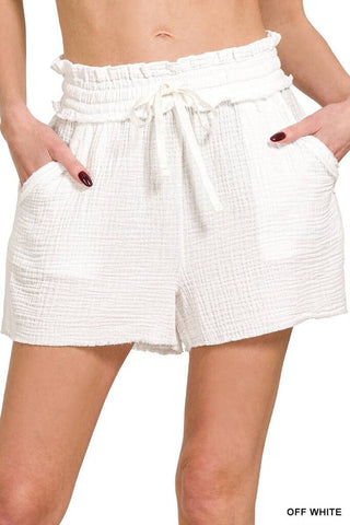 Double gauze shorts with drawstring