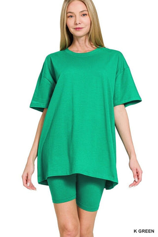 Cotton Round Neck Top & Biker Shorts Set