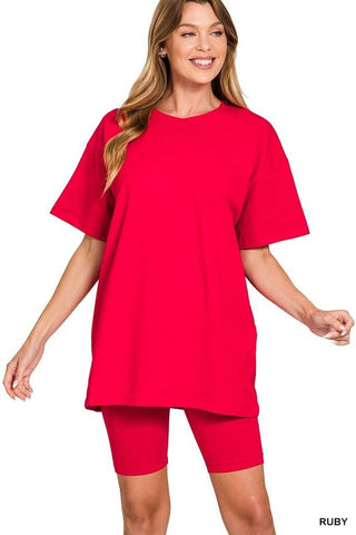 Cotton Round Neck Top & Biker Shorts Set
