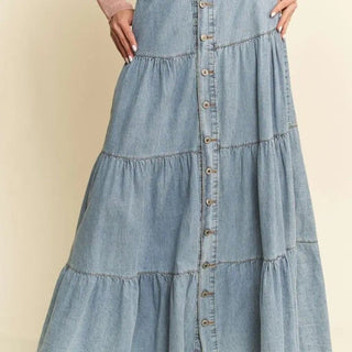 Denim front button maxi skirt