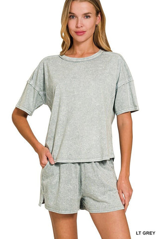 Halo Snow Washed Short Sleeve Tee & Shorts Set