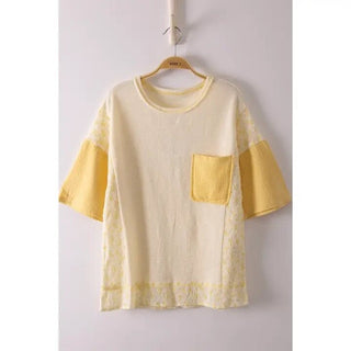 Short sleeve mixed print top