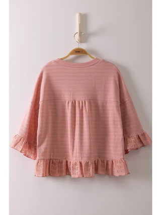 1/2 Sleeve lace ruffle detail top