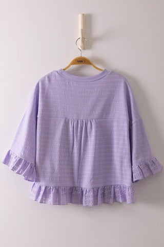 1/2 Sleeve lace ruffle detail top