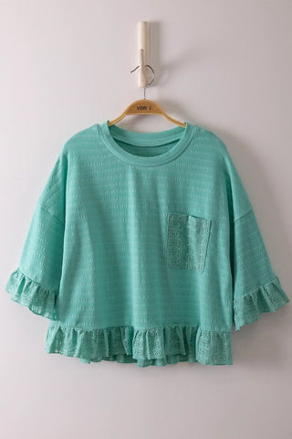 1/2 Sleeve lace ruffle detail top