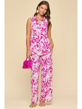2-Piece Blouse + Relaxed Pants Resort Wear Set