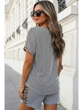 Leopard Trim Ribbed Top