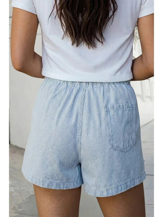 Stripe Drawstring Waist Denim Shorts