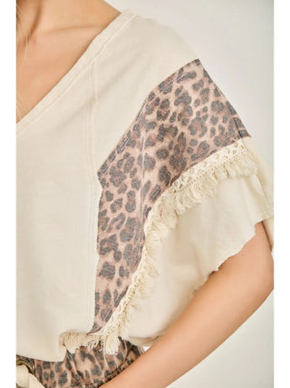 Mineral Wash Animal Print Fringe Top