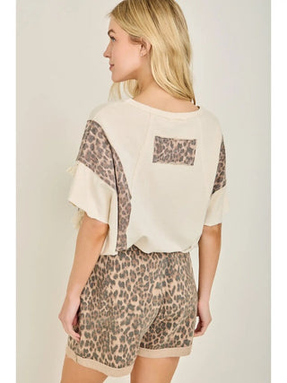 Mineral Wash Animal Print Fringe Top
