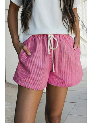 Stripe Drawstring Waist Denim Shorts
