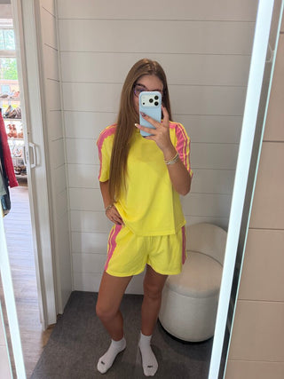 French terry side lace short sleeve top