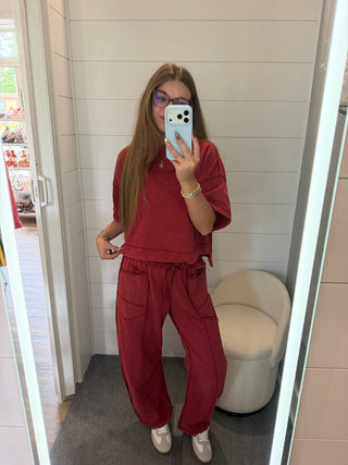 Mineral wash exposed seam barrel pants